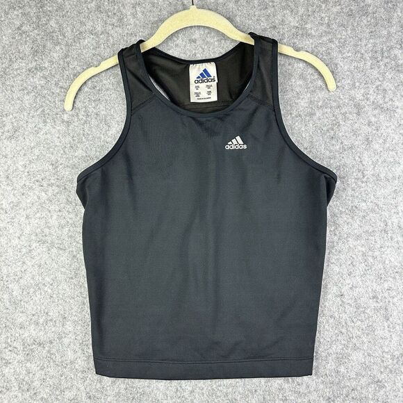 adidas Tops - Adidas Tank Top Womens XL Black Stretch Logo Racerback Mesh Back Athleisure Gym